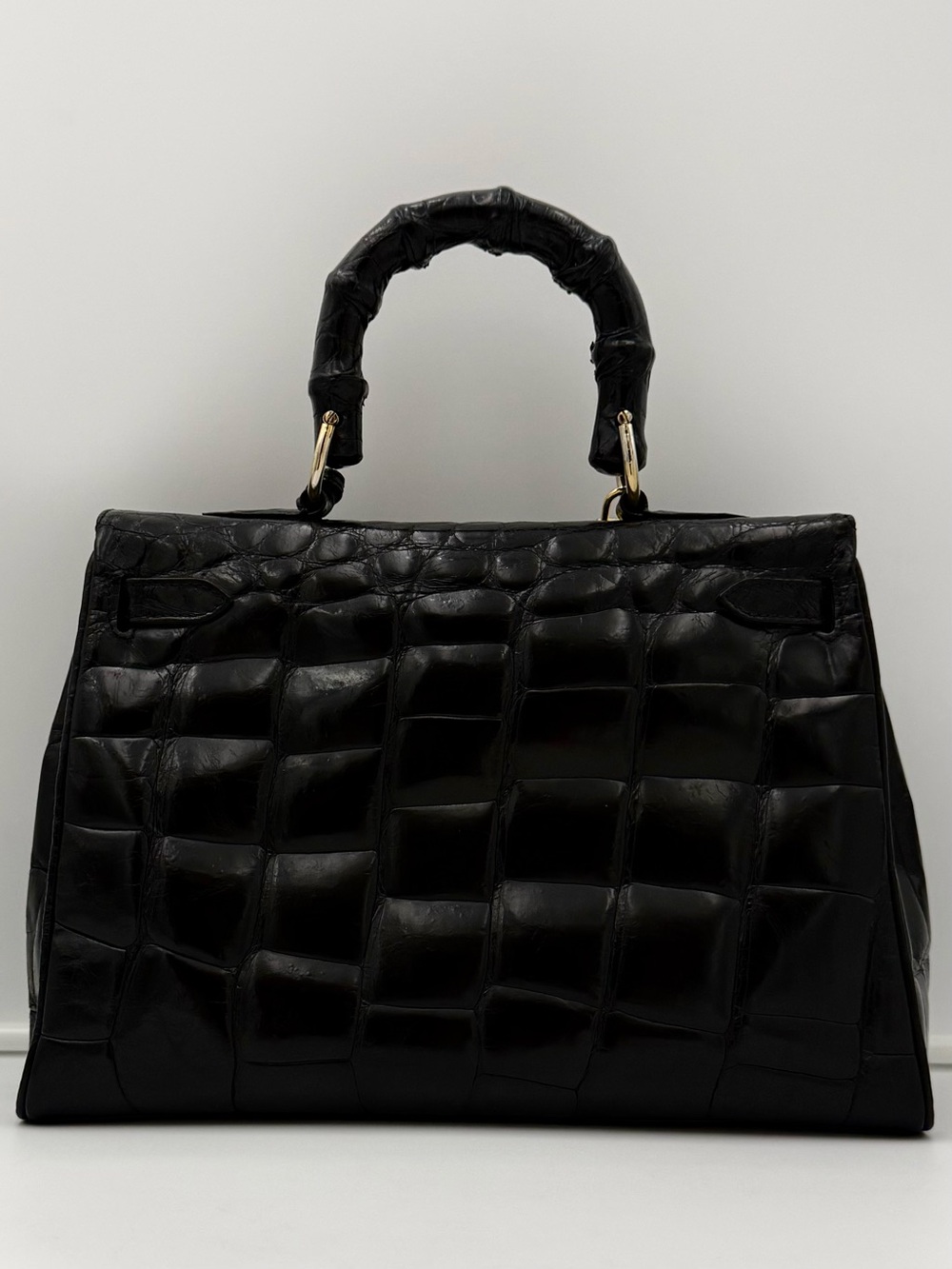 🐊COLOMBO 1937 MILANO • Black Exotic CROCODILE 32 Top-Handle Bag • Made in ITALY - Picture 6 of 16